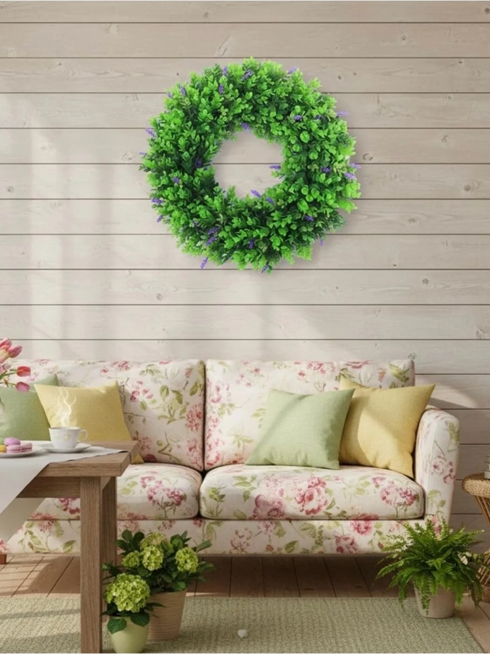 20” Eucalyptus Boxwood Wreath with Lavender